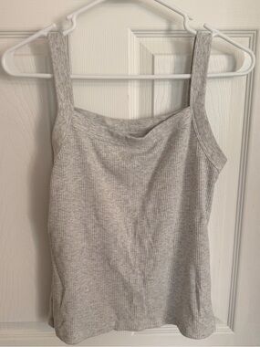 American Eagle Outfitters Heather Gray Ribbed Square Neck Tank